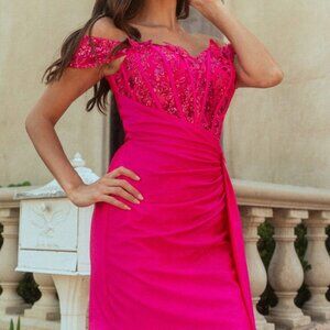 NEW FORMAL OFF SHOULDER SHORT BODYCON DRESS W/ SEQUINS EMBROIDERY GL GS3509